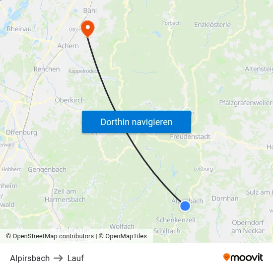 Alpirsbach to Lauf map