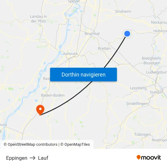 Eppingen to Lauf map