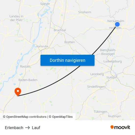 Erlenbach to Lauf map