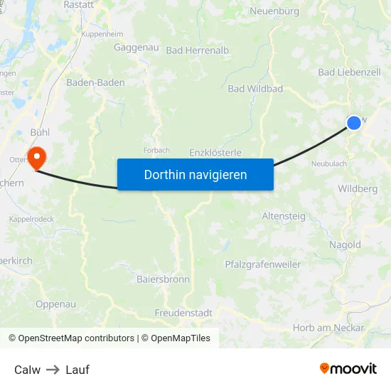 Calw to Lauf map