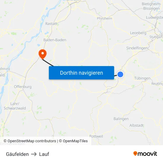 Gäufelden to Lauf map