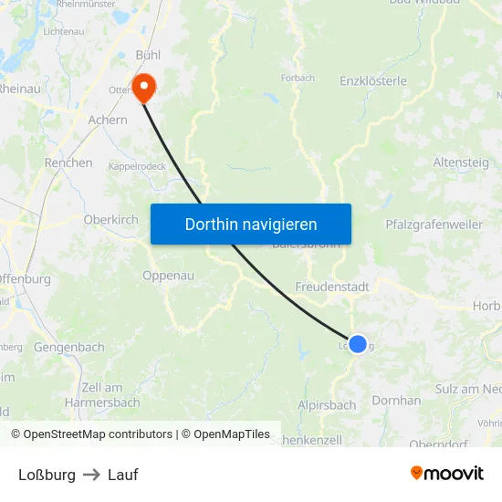 Loßburg to Lauf map