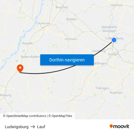 Ludwigsburg to Lauf map