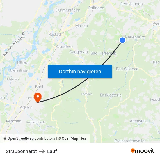 Straubenhardt to Lauf map