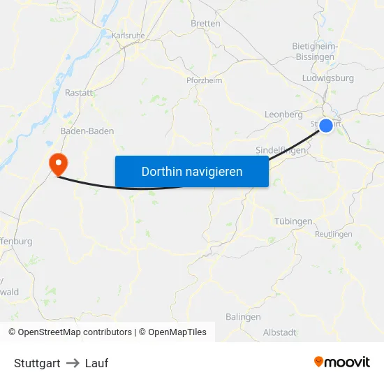 Stuttgart to Lauf map