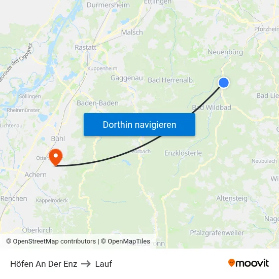 Höfen An Der Enz to Lauf map