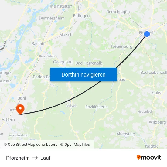 Pforzheim to Lauf map
