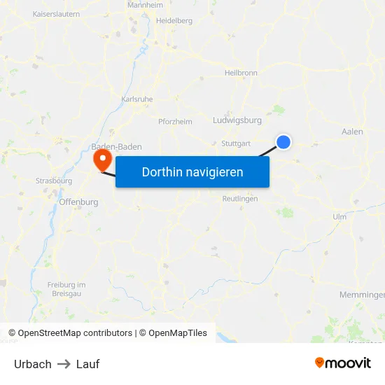 Urbach to Lauf map