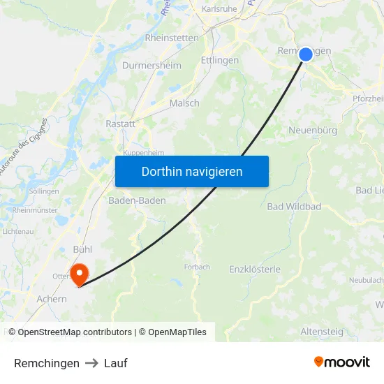 Remchingen to Lauf map