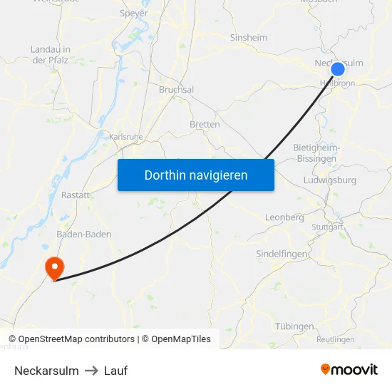 Neckarsulm to Lauf map