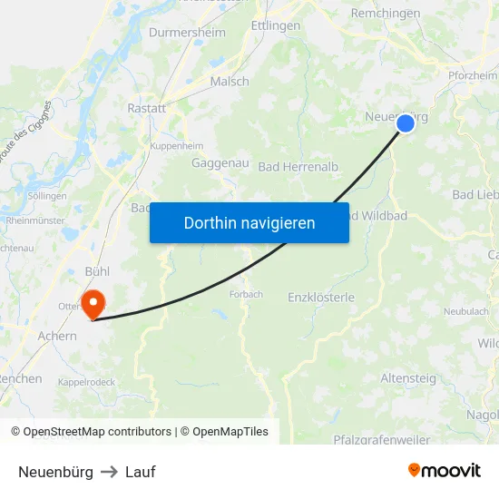 Neuenbürg to Lauf map