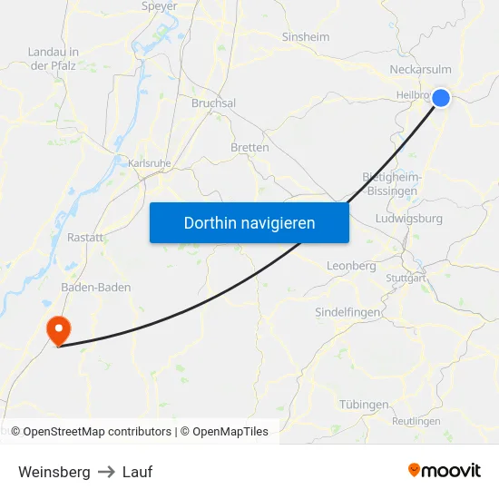 Weinsberg to Lauf map