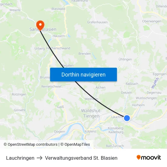 Lauchringen to Verwaltungsverband St. Blasien map