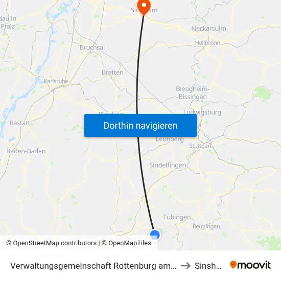 Verwaltungsgemeinschaft Rottenburg am Neckar to Sinsheim map