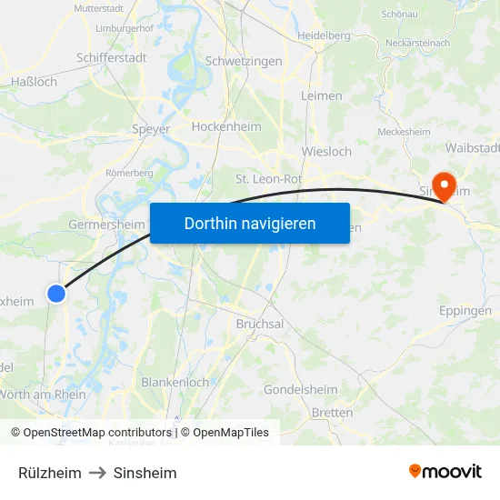 Rülzheim to Sinsheim map