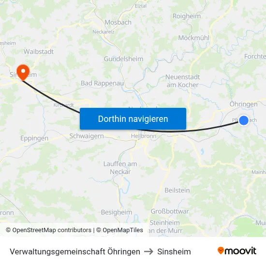 Verwaltungsgemeinschaft Öhringen to Sinsheim map