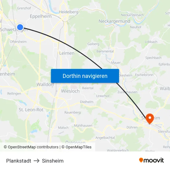 Plankstadt to Sinsheim map