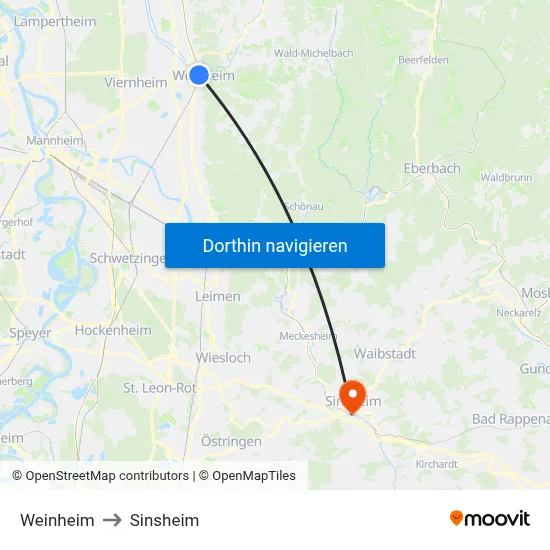 Weinheim to Sinsheim map