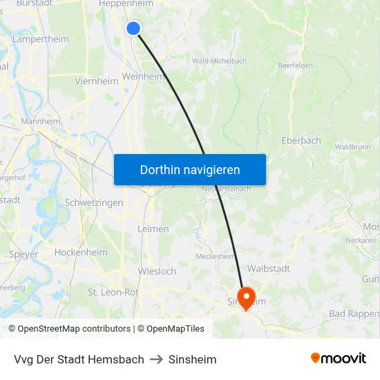 Vvg Der Stadt Hemsbach to Sinsheim map