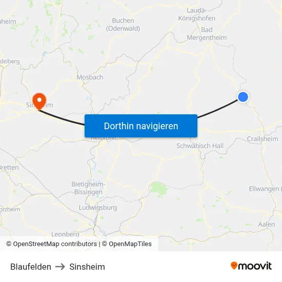Blaufelden to Sinsheim map