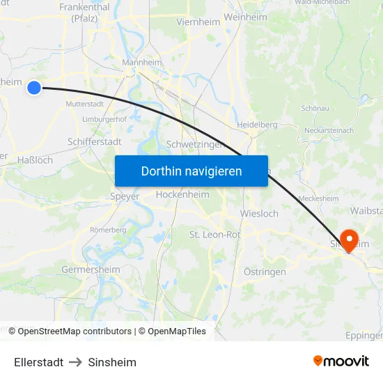 Ellerstadt to Sinsheim map