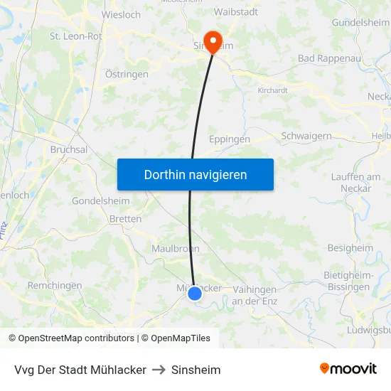 Vvg Der Stadt Mühlacker to Sinsheim map