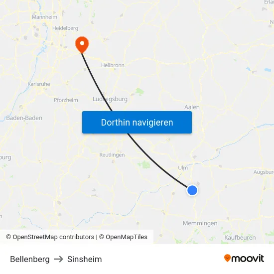 Bellenberg to Sinsheim map