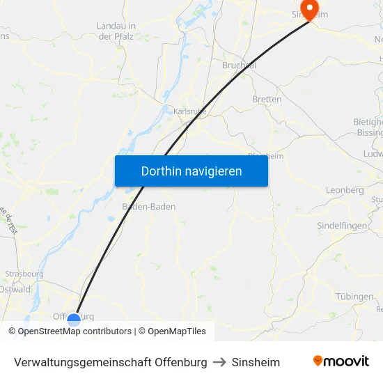 Verwaltungsgemeinschaft Offenburg to Sinsheim map