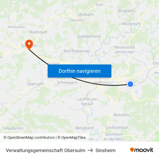 Verwaltungsgemeinschaft Obersulm to Sinsheim map