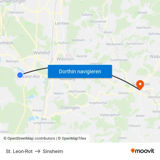 St. Leon-Rot to Sinsheim map