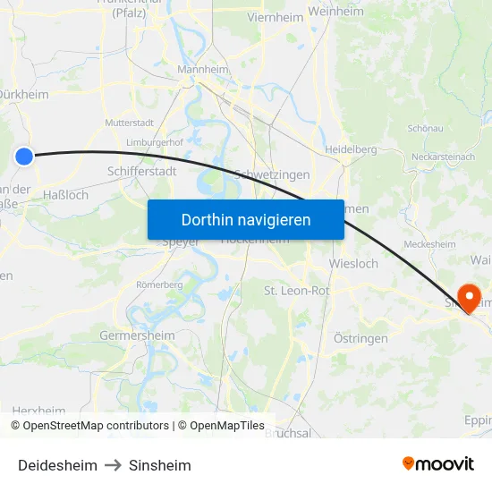 Deidesheim to Sinsheim map
