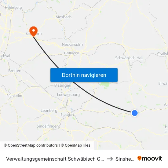 Verwaltungsgemeinschaft Schwäbisch Gmünd to Sinsheim map