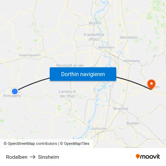 Rodalben to Sinsheim map