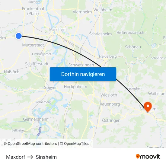 Maxdorf to Sinsheim map