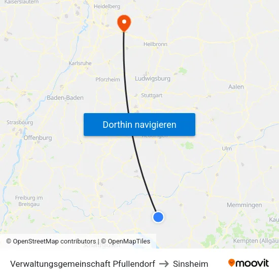 Verwaltungsgemeinschaft Pfullendorf to Sinsheim map