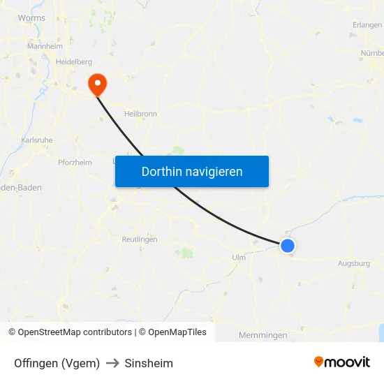 Offingen (Vgem) to Sinsheim map