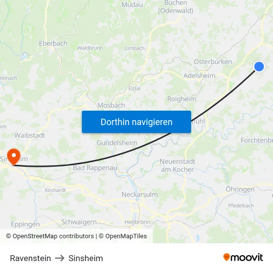 Ravenstein to Sinsheim map