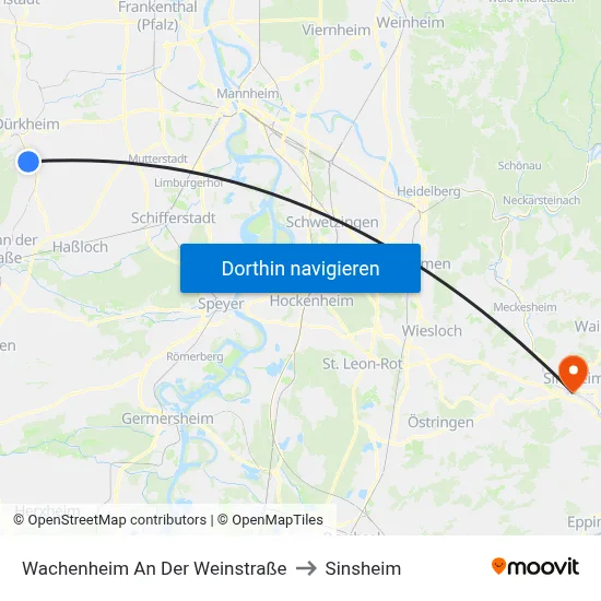 Wachenheim An Der Weinstraße to Sinsheim map