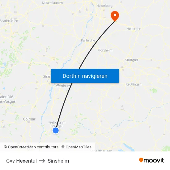 Gvv Hexental to Sinsheim map