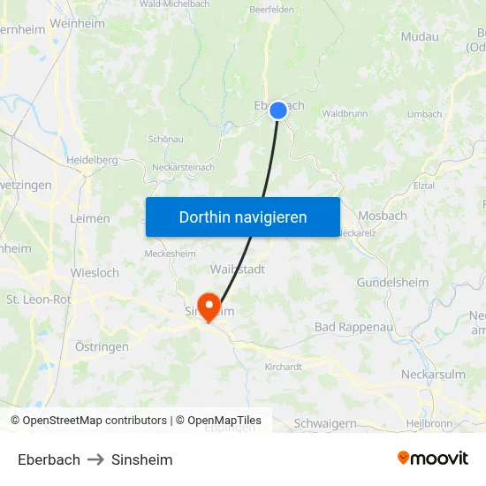 Eberbach to Sinsheim map