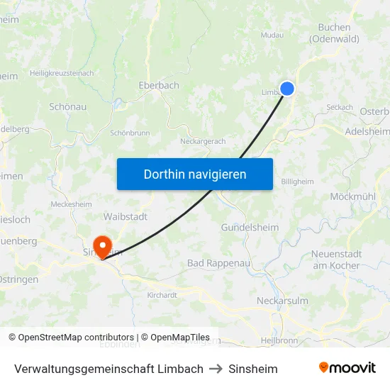 Verwaltungsgemeinschaft Limbach to Sinsheim map