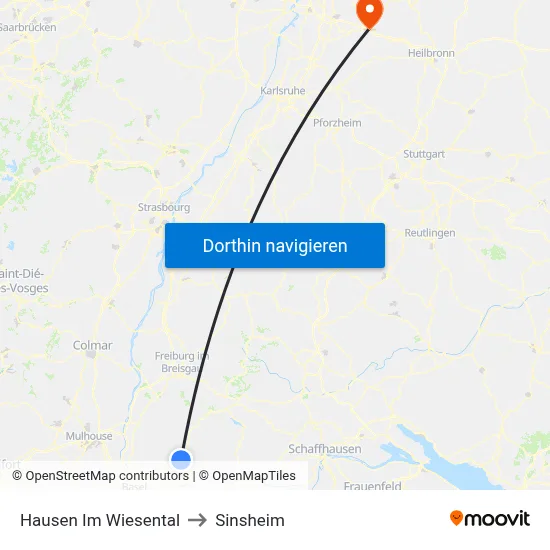 Hausen Im Wiesental to Sinsheim map