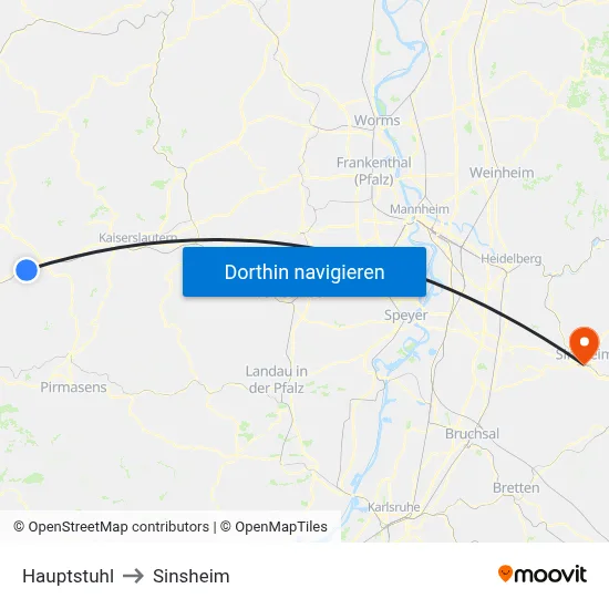 Hauptstuhl to Sinsheim map