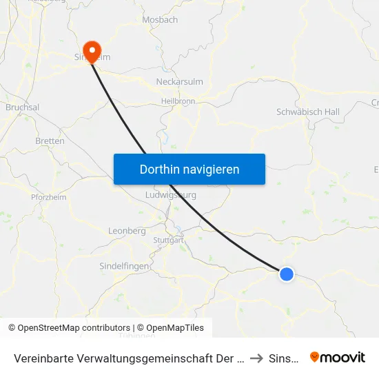 Vereinbarte Verwaltungsgemeinschaft Der Stadt Göppingen to Sinsheim map
