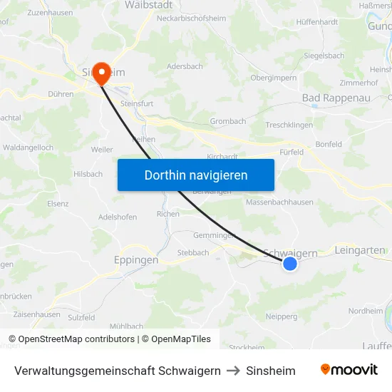 Verwaltungsgemeinschaft Schwaigern to Sinsheim map