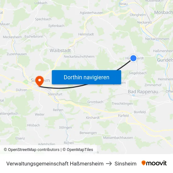 Verwaltungsgemeinschaft Haßmersheim to Sinsheim map