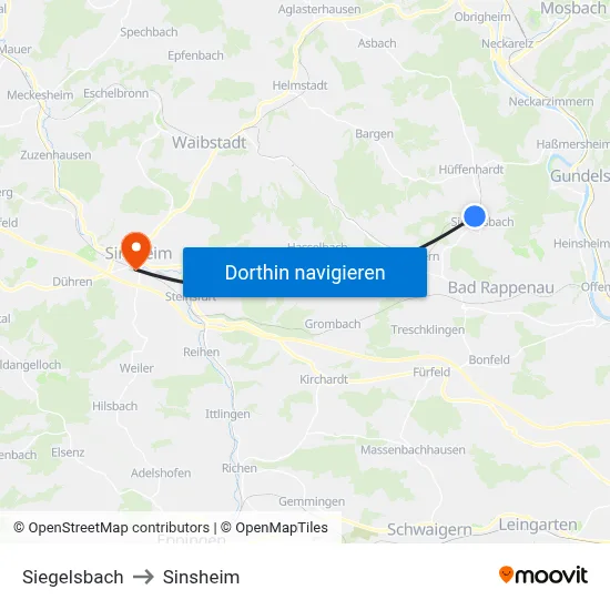 Siegelsbach to Sinsheim map
