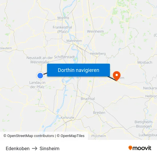 Edenkoben to Sinsheim map