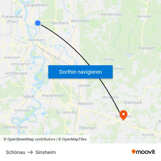 Schönau to Sinsheim map