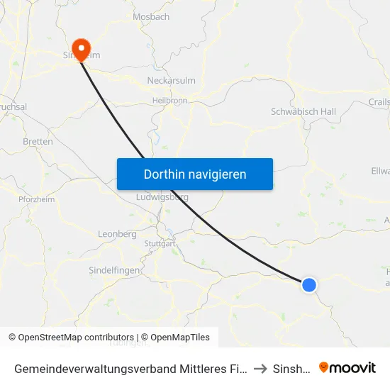 Gemeindeverwaltungsverband Mittleres Fils-Lautertal to Sinsheim map